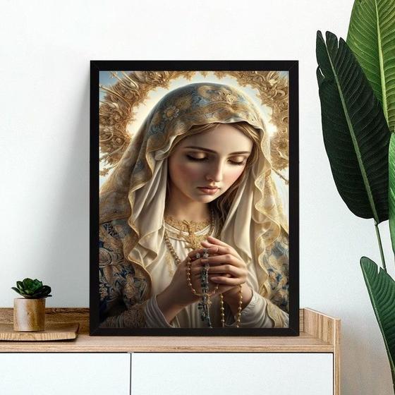 Imagem de Quadro Nossa Senhora Rezando Terço 24x18cm - com vidro