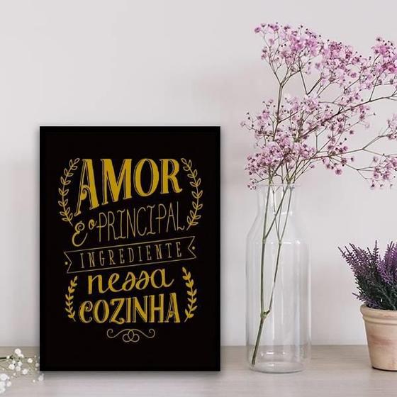 Imagem de Quadro O Amor É O Principal Ingrediente 33X24Cm Vidro Preto