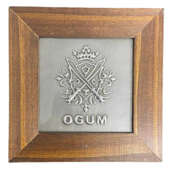 Imagem de Quadro Ogum Orixá Madeira Imbuia E Metal 14,5X14,5Cm