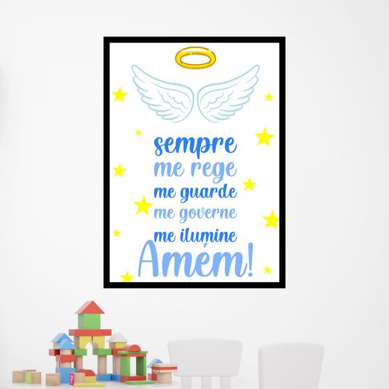 Imagem de Quadro Oração - Anjo da Guarda Azul 33x24cm - com vidro