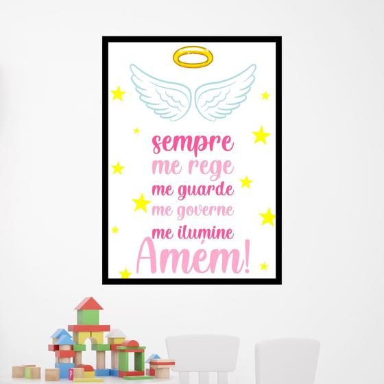 Imagem de Quadro Oração - Anjo da Guarda Rosa 33x24cm - com vidro