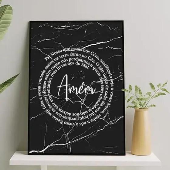 Imagem de Quadro Oração Pai Nosso Fundo Mármore 33X24Cm - Com Vidro