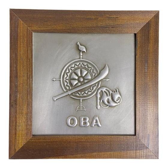 Imagem de Quadro Orixá Obá Em Aço e Madeira Imbuia 12 x 12 cm