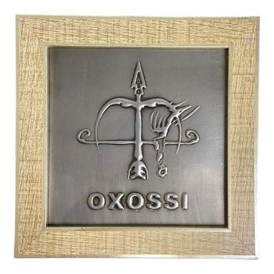 Imagem de Quadro Orixá Oxossi Em Aço e Madeira Carvalho 16,5x16,5cm