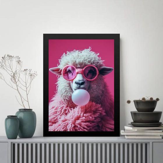 Imagem de Quadro Ovelha Bubble Gum - Rosa 24x18cm - com vidro