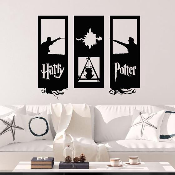 Imagem de Quadro Painel Trio Harry Potter X Lord Voldemort Mdf Vazado Decoração Casaa Quarto Sala Séries e Filmes Geek Potterhead