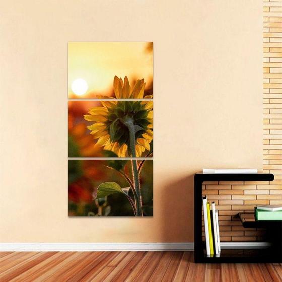 Imagem de Quadro Paisagem Flor Girassol e Pôr do Sol Natureza Conjunto Vertical