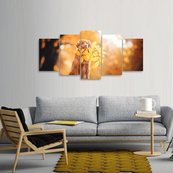 Imagem de Quadro Paisagem Flor Golden Retriever Mosaico 5 Peças