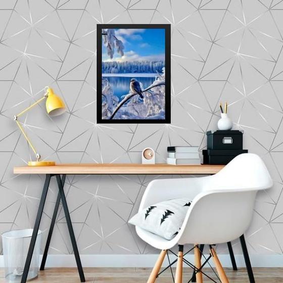 Imagem de Quadro Paisagem Neve - Passarinho 33X24Cm - Com Vidro