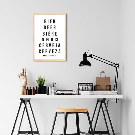 Imagem de Quadro Palavra Cerveja Idiomas 100x70 Caixa Marfim Moldura Caixa, Marfim