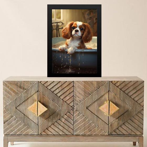 Imagem de Quadro Para Banheiro Cão Charles Spaniel 33x24cm - com vidro