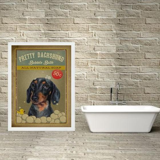 Imagem de Quadro Para Banheiro Dachshund Vintage 33x24cm