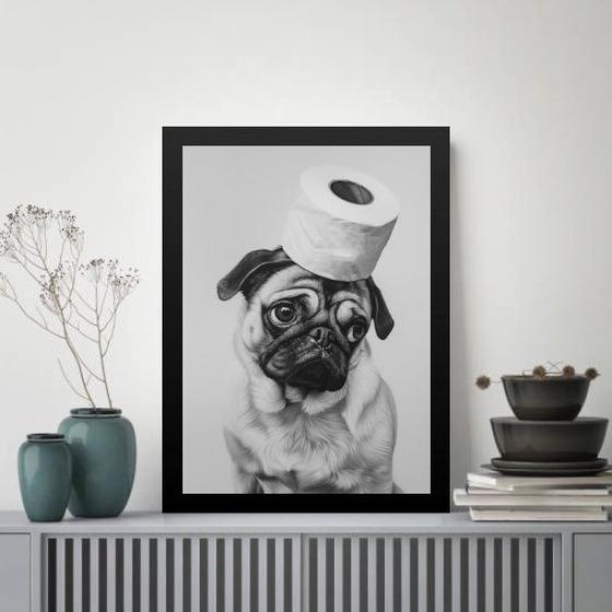 Imagem de Quadro Para Banheiro Pug - Papel Higiênico 33x24cm