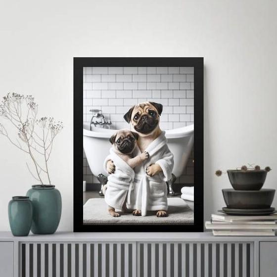 Imagem de Quadro Para Banheiro Pugs - Pai E Filho 24X18Cm - Com Vidro