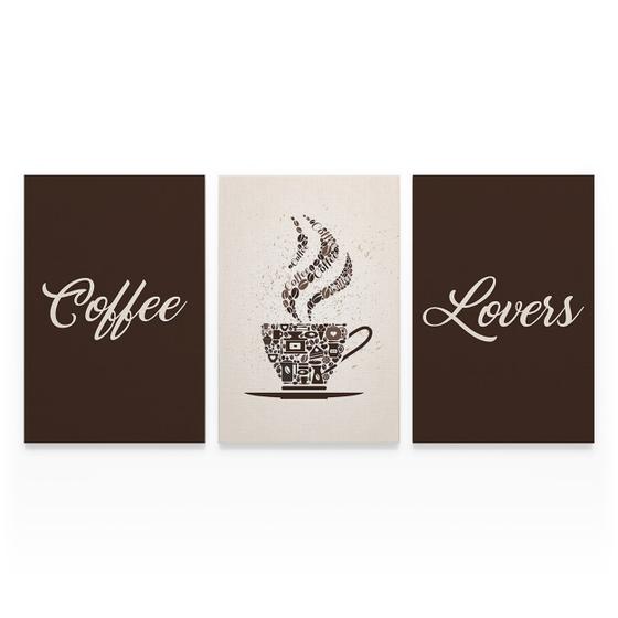 Imagem de Quadro Para Cozinha Área Gourmet Mosaico Café Coffee Lovers Kit 3 Telas Canvas - Bimper