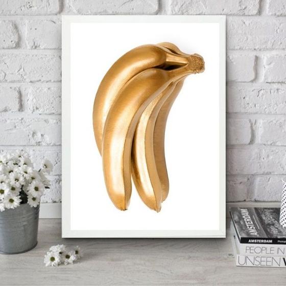 Quadro Para Cozinha Banana Dourada 33x24cm