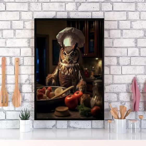 Imagem de Quadro Para Cozinha Coruja Cozinheira 24X18Cm - Com Vidro