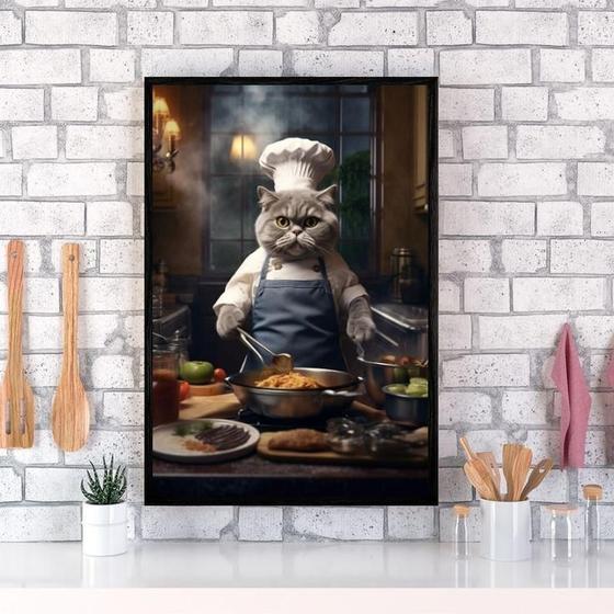 Imagem de Quadro Para Cozinha Gato Cozinheiro 33X24Cm