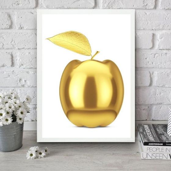 Imagem de Quadro Para Cozinha Maçã Dourada 24x18cm - com vidro