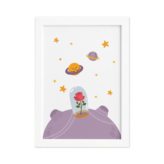 Imagem de Quadro para Quarto Bebê Pequeno Príncipe Rosa Moldura Branca