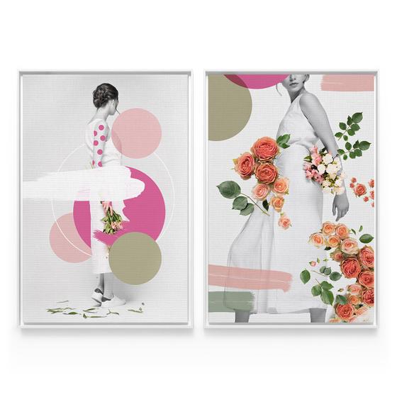 Imagem de Quadro Para Quarto Mulher Com Flores Decorativo Moderno Para Sala De Estar - Bimper