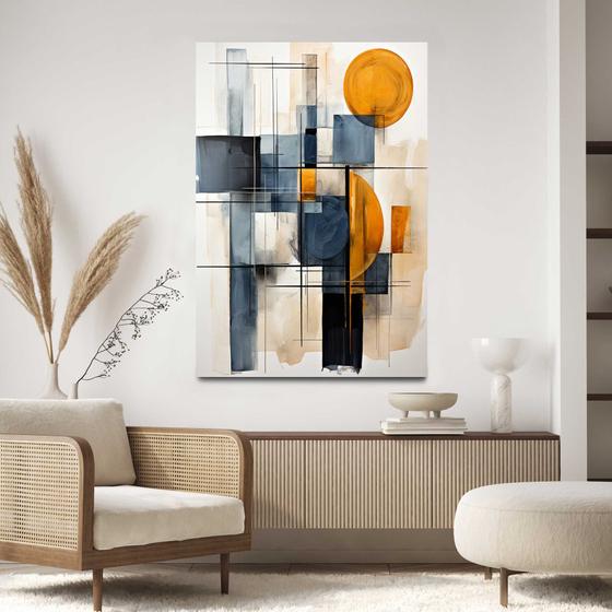 Imagem de Quadro para Sala Quarto Hall Abstrato Moderno Formas Geometricas Pintura  Parede Decorativo Grande 