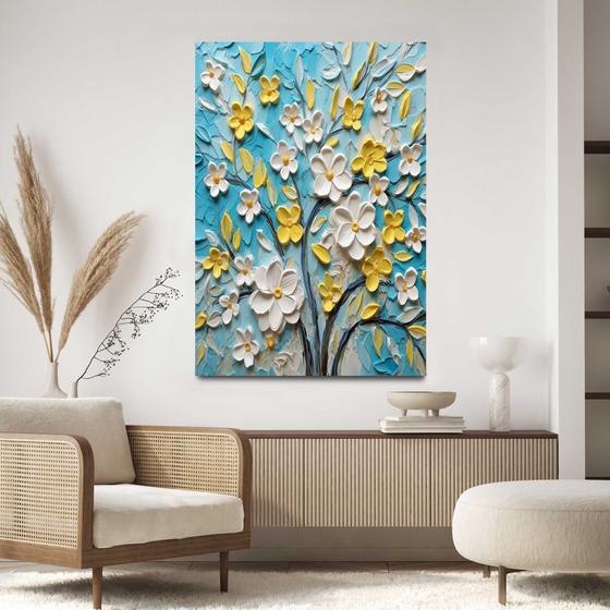 Imagem de Quadro para Sala Quarto Hall Flores Pintadas Pinceladas Arte Floral Parede Decorativo Grande 