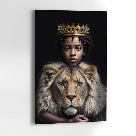 Imagem de Quadro para Sala Quarto Leão Rei Menino Africano Luxo Parede Decorativo Grande 