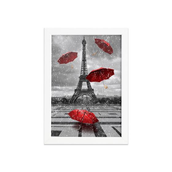 Imagem de Quadro Paris Torre Eiffel Guarda Chuvas Moldura Branca 22x32