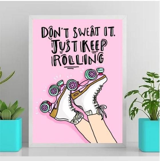 Imagem de Quadro Patins Just Keep Rolling 24X18Cm Branca