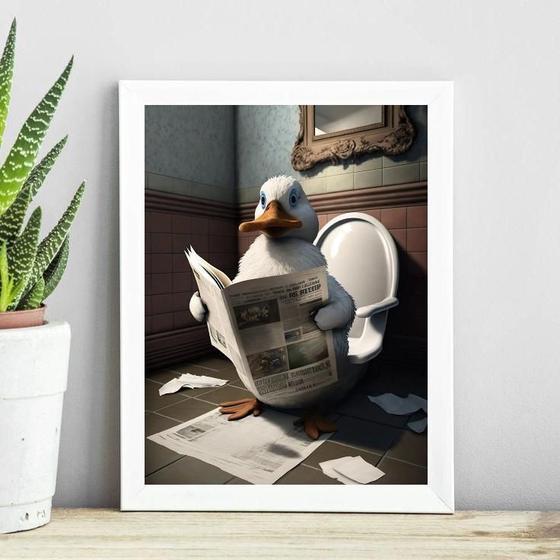 Imagem de Quadro Pato No Banheiro Lendo Jornal 45X34Cm