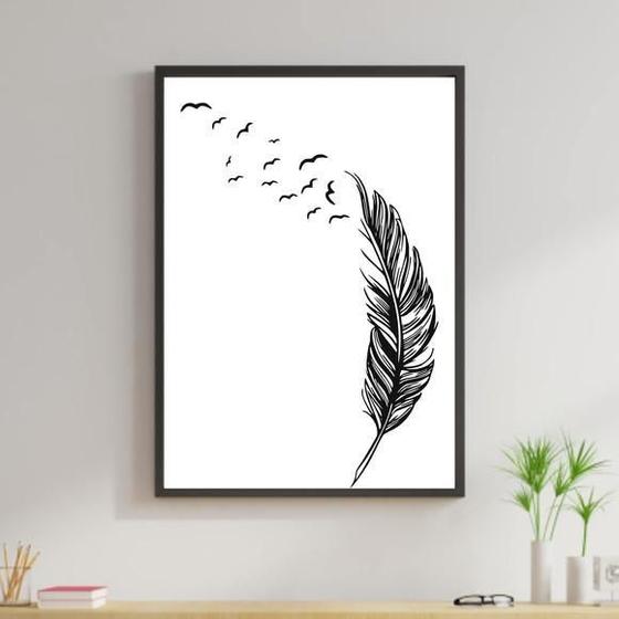 Imagem de Quadro Pena Pássaros Voando 33X24Cm - Com Vidro