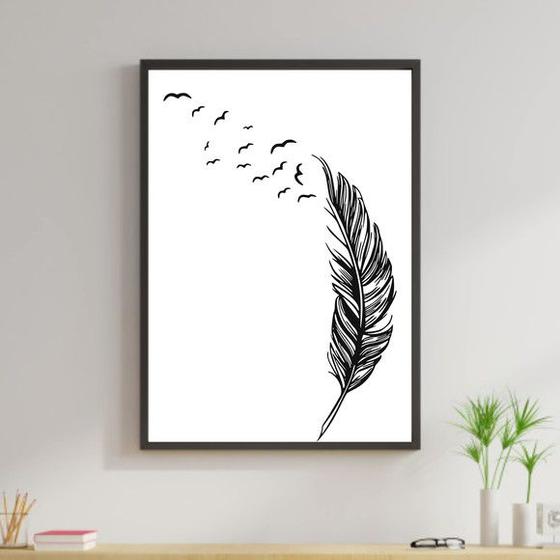 Imagem de Quadro Pena Pássaros Voando 33x24cm - com vidro