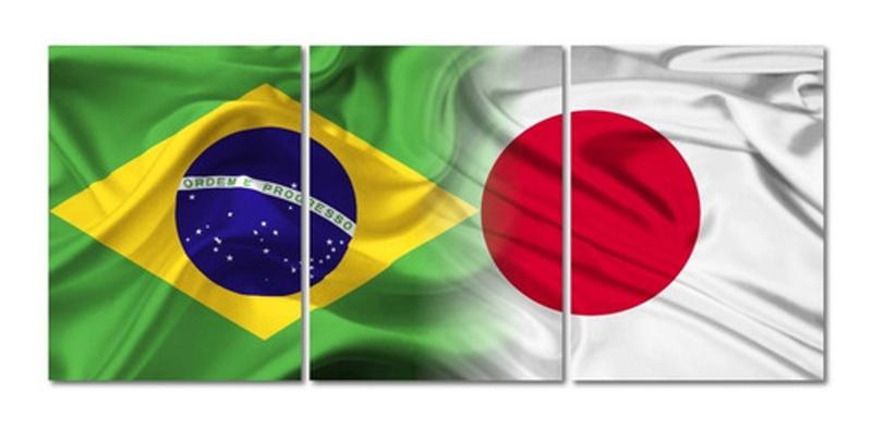 Imagem de Quadro Personalizado 3 Peças Bandeira Japão E Brasil