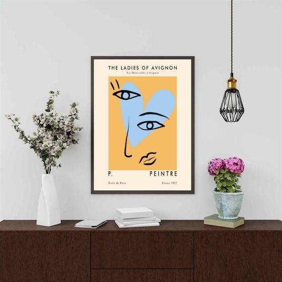 Imagem de Quadro Picasso Coração ul E Amarelo 24X18Cm - Com Vidro