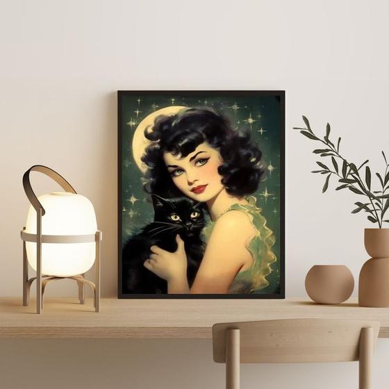 Imagem de Quadro Pin-Up Com Gato Preto 24x18cm - com vidro