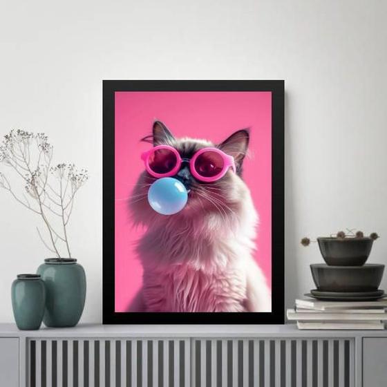 Imagem de Quadro Pink Cat Bubble Gum 24X18Cm