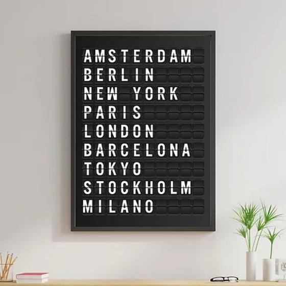 Imagem de Quadro Placa De Aeroporto Cidades 33x24cm - com vidro