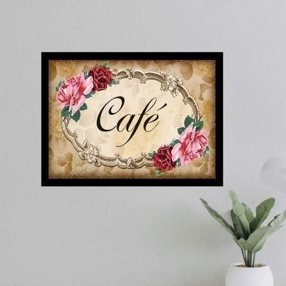 Imagem de Quadro Placa Escrito Café - Vintage 45X34Cm - Com Vidro