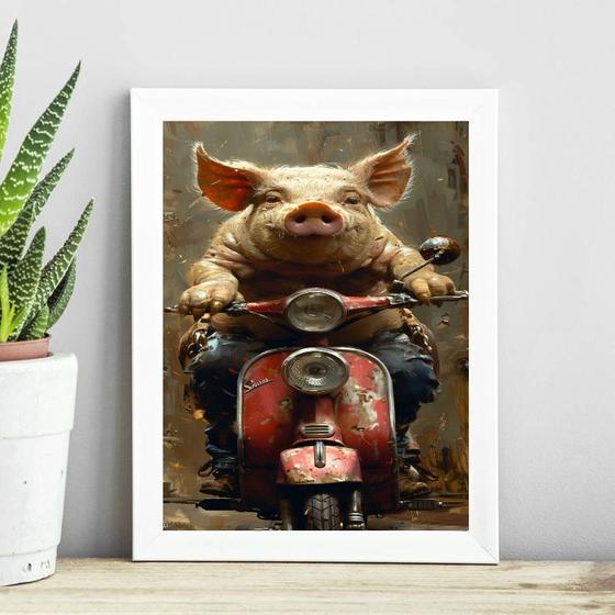 Imagem de Quadro Porco Motociclista 33x24cm - com vidro