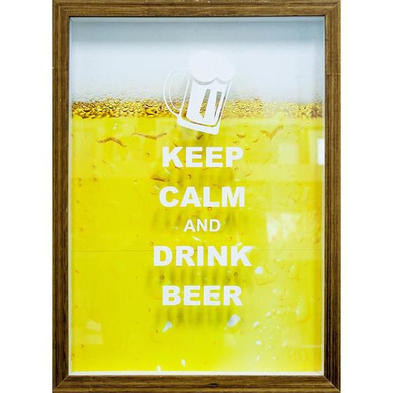 Quadro Porta Tampa em Madeira Keep Calm And Drink Beer 27x37cm Amarelo Menor preço em Quadro Porta Tampa em Madeira Keep Calm And Drink Beer 27x37cm Amarelo