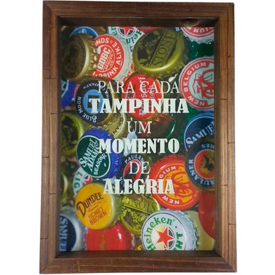 Imagem de Quadro Porta Tampinhas Madeira Decorativa Tampinha E Alegria