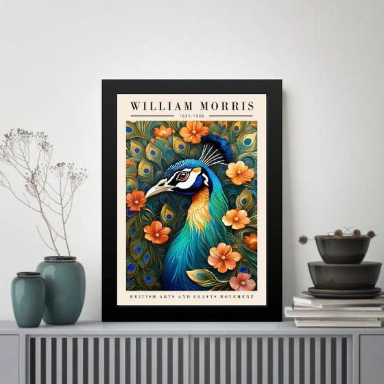 Imagem de Quadro Poster Pavão - William Morris 24x18cm - com vidro