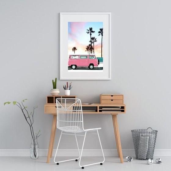 Imagem de Quadro Praia Kombi Rosa - 60X48Cm