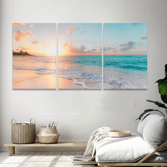 Imagem de Quadro Praia Mar Por do Sol 120x60  Mosaico para Tela Canvas