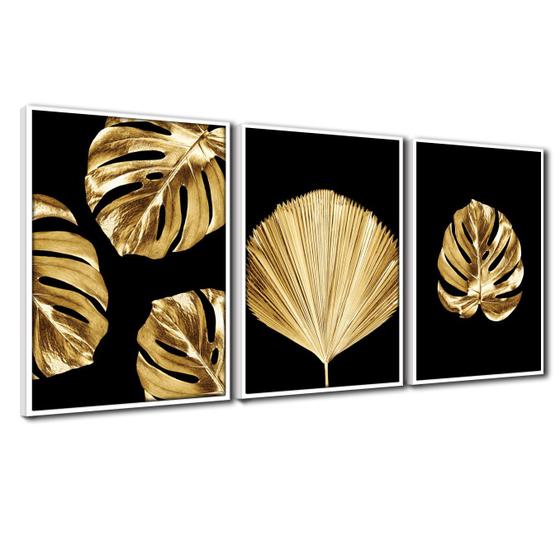 Imagem de Quadro Premium Textura CXAlta Folha Ouro em Preto2 3un 40x60