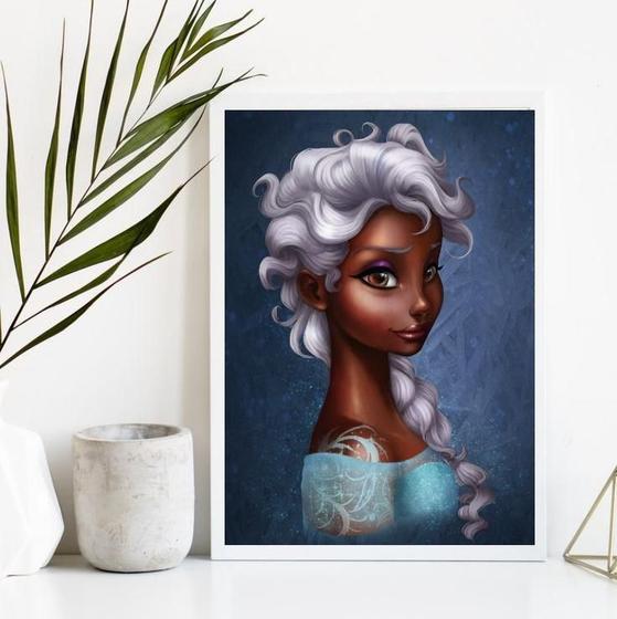 Imagem de Quadro Princesa Elsa Negra 33x24cm - Vidro, Moldura Branca