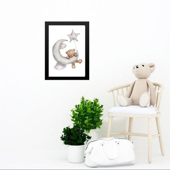Imagem de Quadro Quarto Bebê Ursinho Lua Estrela 45x34cm - com vidro