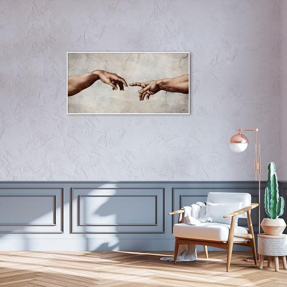 Imagem de Quadro Releitura a Criação de Adão 86x43 Filete Branco Moldura Filete, Branca