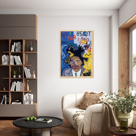 Imagem de Quadro Releitura Basquiat Portrait 43x30 Caixa Marfim Moldura Caixa, Marfim